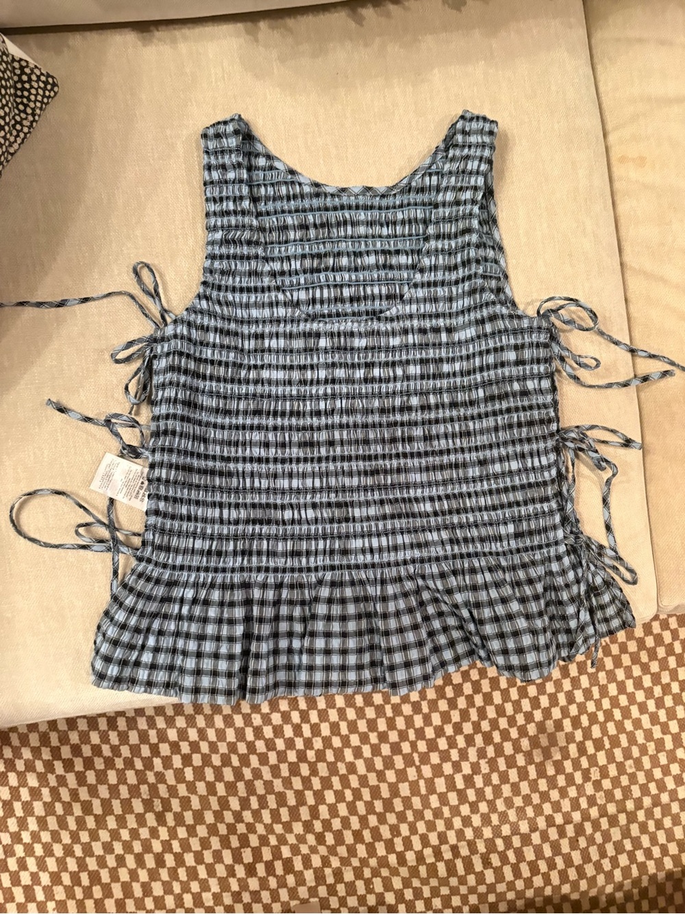 Ganni Seersucker Smocked Gingham Tank Top - Picture 3 of 5